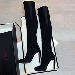 Walter Steiger over the knee tall platform black suede boots horn heel 37.5